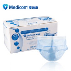 Medicom麦迪康一次性口罩 防粉尘防雾霾骑行透气防尘工业男女骑行透气口罩 【蓝色50只】2115M
