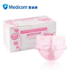 Medicom麦迪康一次性口罩医用防粉尘防异味口罩男女成人三层过滤无纺布透气50只/盒 #2116浅粉色